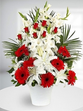 Çiçek Aranjman Kırmızı Beyaz
